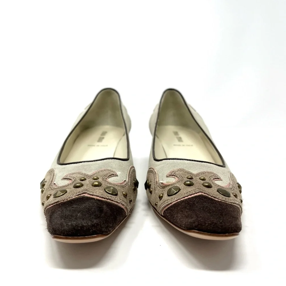 Vintage Miu Miu Y2K Western Suede Kitten Low Heels Pumps Beige Brown Pink 37 7